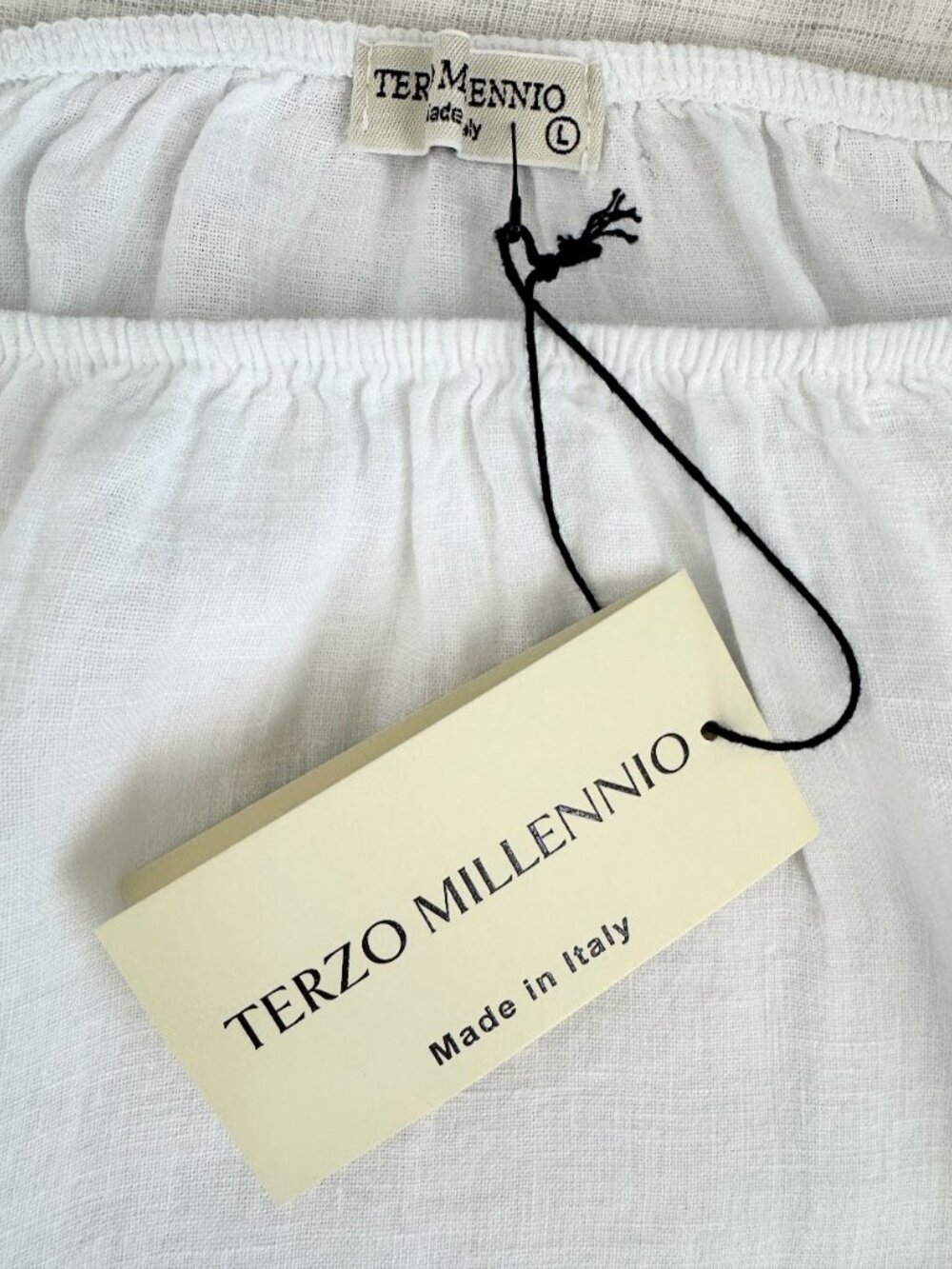 Terzo Millennio 100% Linen Made in Italy White Crochet Sleeve Boho Top L NWT - Picture 8 of 9